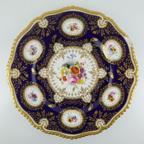 Royal Worcester Plate Cobalt Blue Floral  Circa 1919 Signed - Flaws - Picture 1 of 16